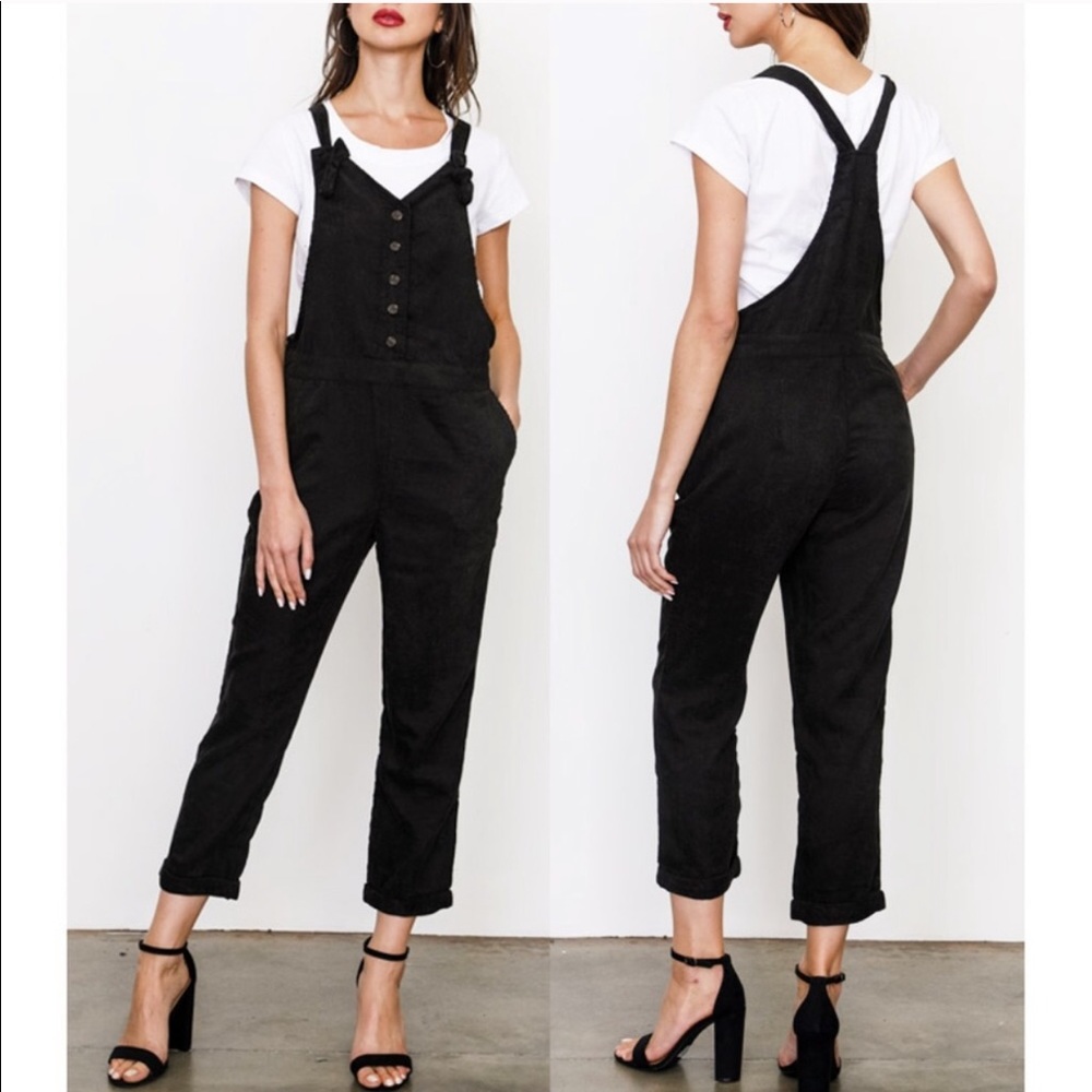 Mustard Seed Black Corduroy Crop Overall Jumpsuit